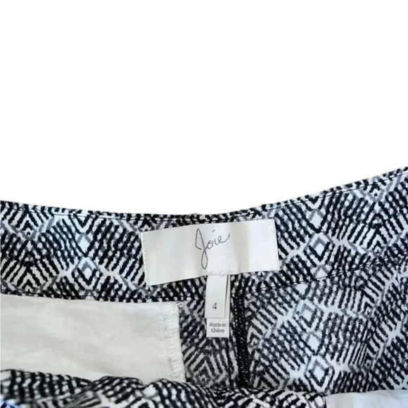 Joie Merci Shorts Geometric patterned Black White Print Silk linen Chevron 4 - Picture 2 of 7